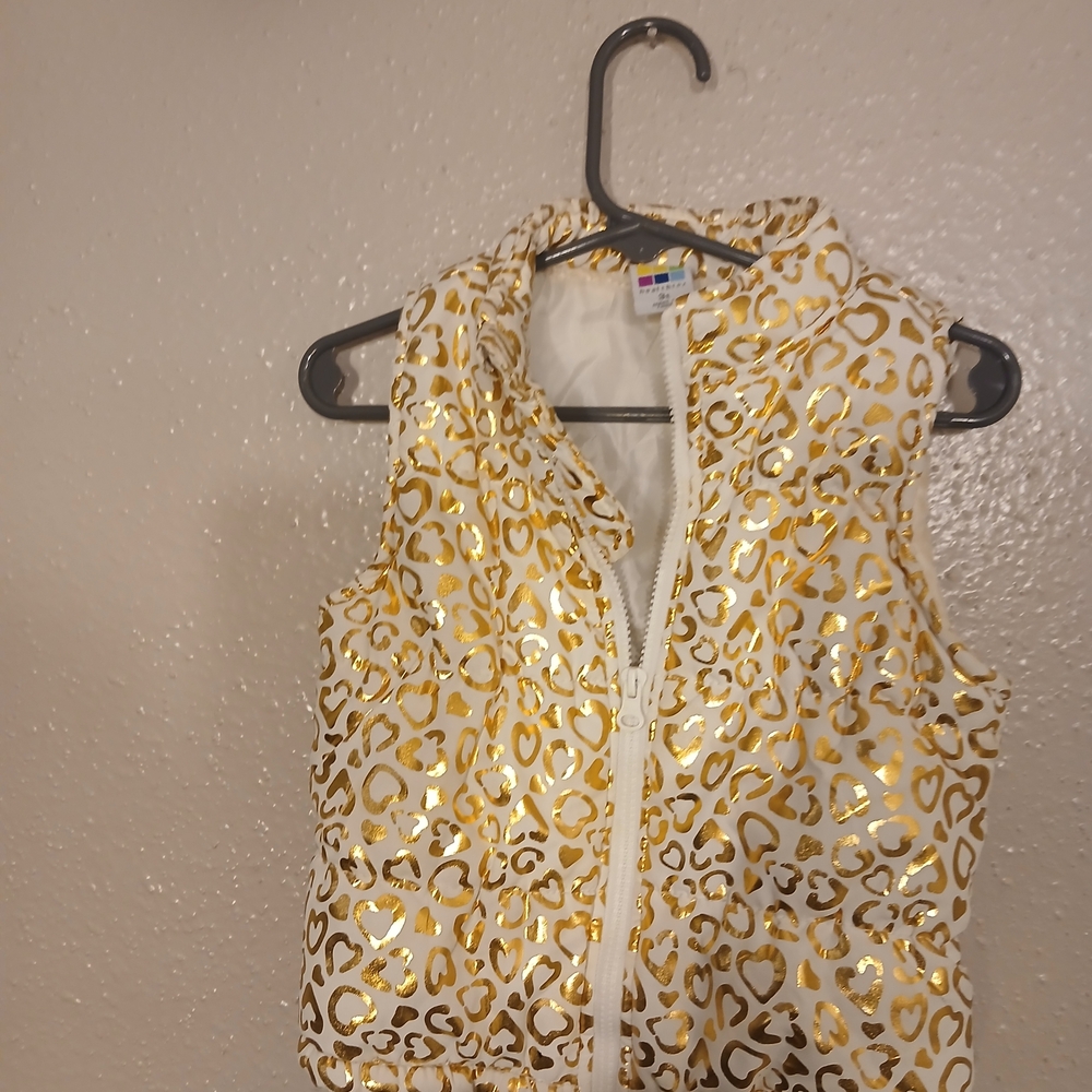 Healthtex Gold and White Leopard Print Puffer Vest